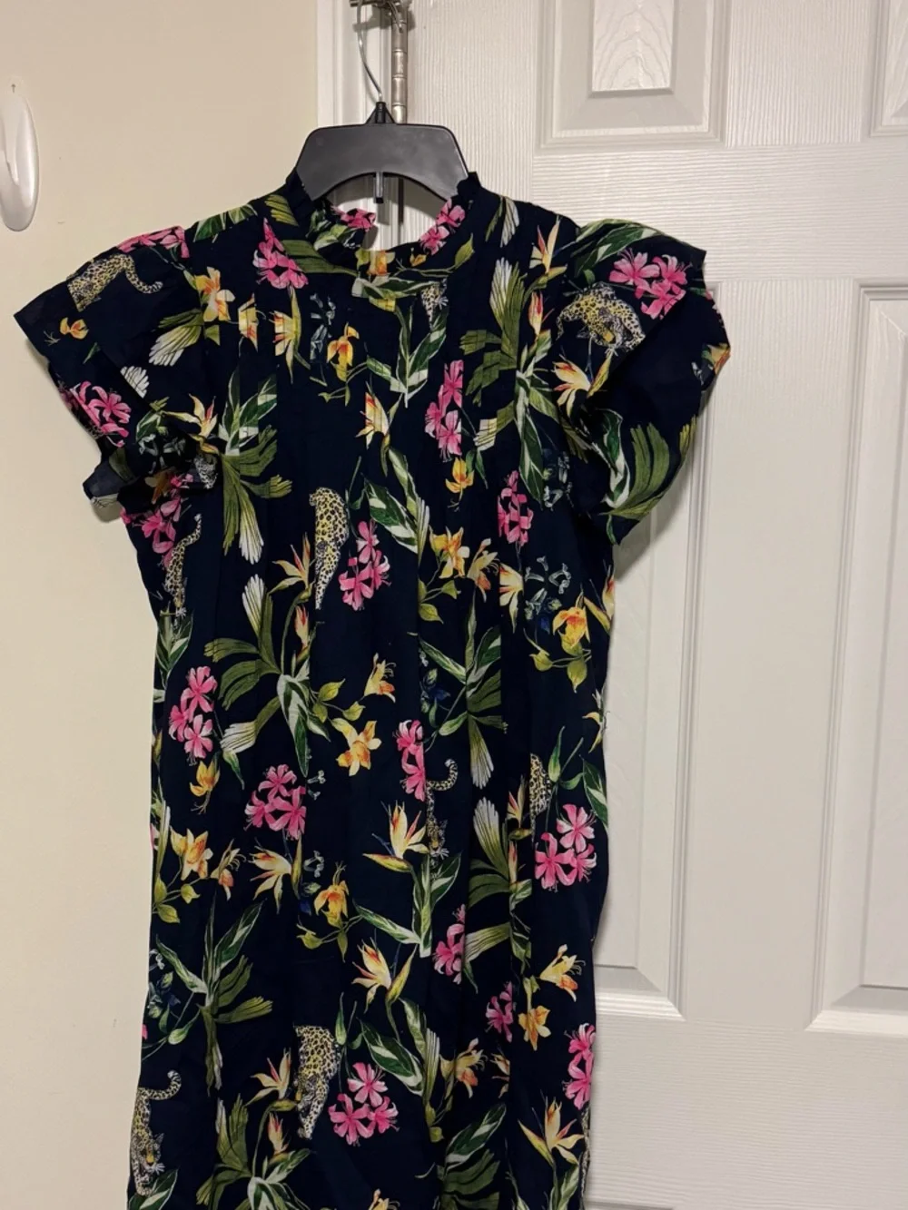 crown & ivy Navy Tropical Floral Print Dress with Pink & Yellow Accents - Picture 3 of 4